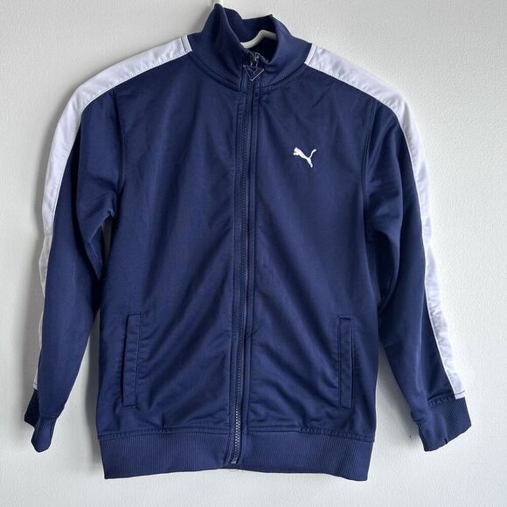 Puma Jacket Sweatshirt sport lifestyle Boys Youth Small Navy/White Zip Up